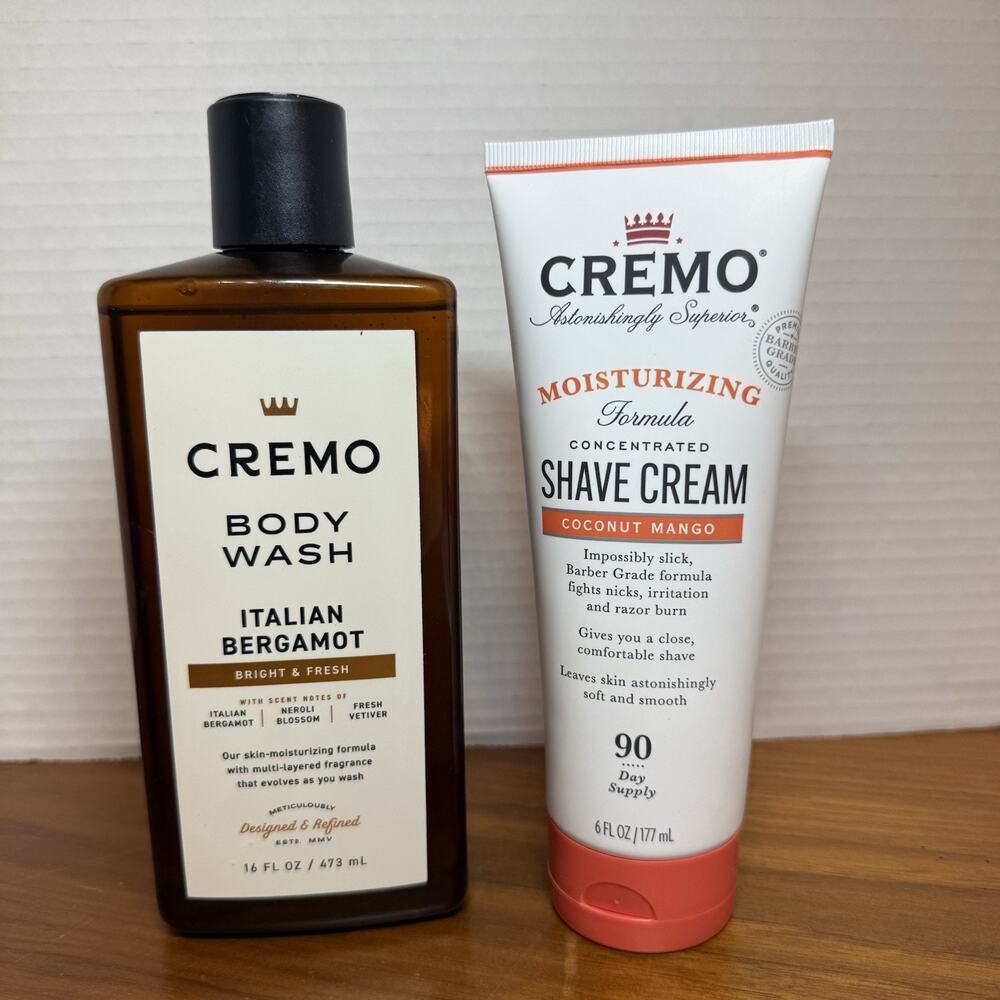 Cremo Mens Body Wash Italian Bergamot Scent, 16oz Coconut Mango Shave Cream Set